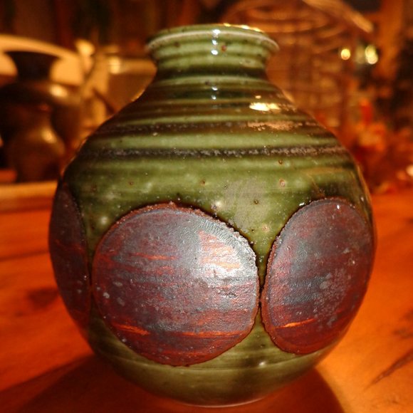 Other - Pottery Vase Glazed/Unglazed Rings & Circles Round